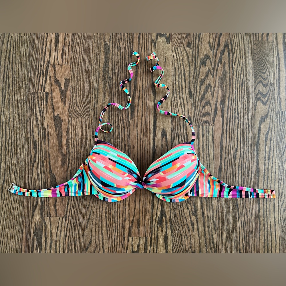 Xhilaration Geometric Striped Push-up Halter Bikini Top - Multicolor - Size L